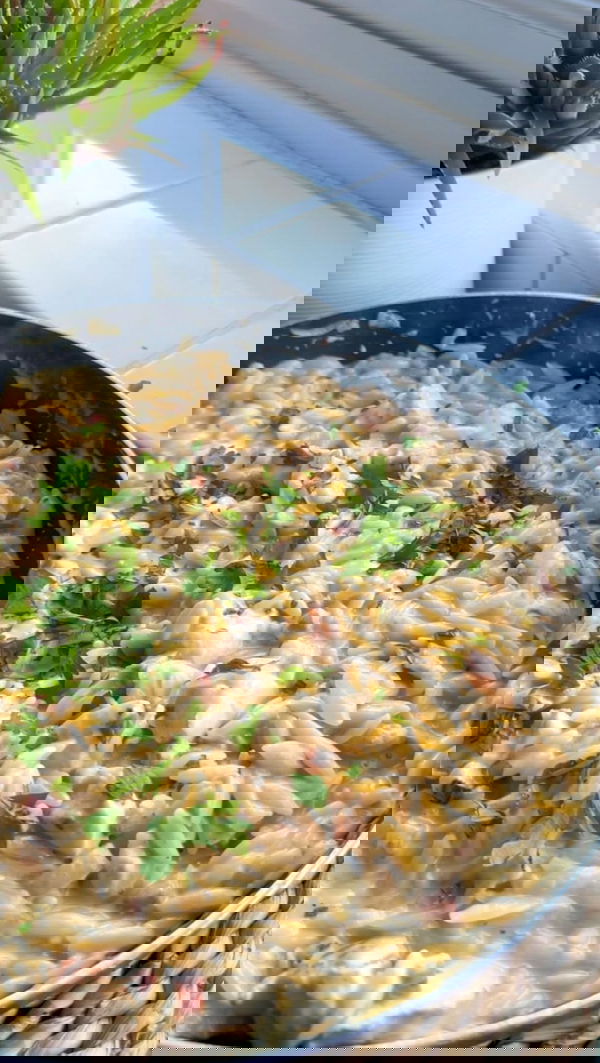 One Pan Bacon and Boursin Orzo